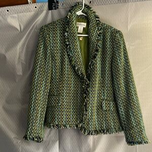 Chadwicks Green and Blue Tweed Fringe Jacket